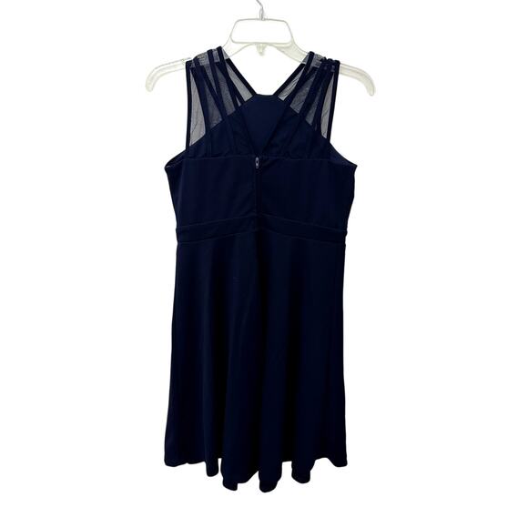 Nickie Lew Skater Dress Sleeveless Illusion Mesh Neckline Solid Navy Blue 16 NWT - Picture 3 of 10